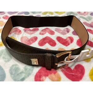 Michael Kors‎ Brown Logo Belt Women's Gold Buckle Elastic Back Adjustable